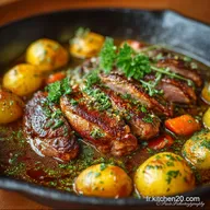 Aiguillettes de Canard Sauce C&egrave;pes Ros&eacute;es &Eacute;cras&eacute; Patate Douce
