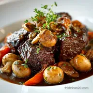 Boeuf Bourguignon fondant aux Champignons et Oigno : Recette traditionelle de Chef