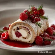 B&ucirc;che de No&euml;l &agrave; la framboise Mousse l&eacute;g&egrave;re et biscuit roul&eacute; vanille