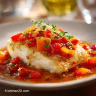 Cabillaud R&ocirc;ti Coulis de Poivrons Basquaise Recette Cabillau Facile et Sant&eacute;