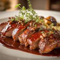 Magrets de Canard sauce Barbecue: Peau croustillante, sauce maison &eacute;l&eacute;gante.