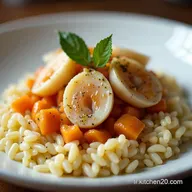 Noix de SaintJacques Dor&eacute;es sur Risotto Cr&eacute;meux aux Agrumes