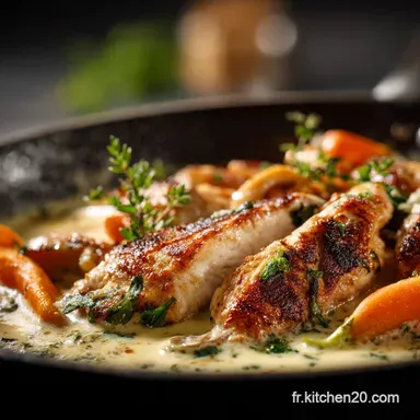 Aiguillettes de poulet &agrave; la cr&egrave;me de soja et champ Tendre Rapide. Fiche recette