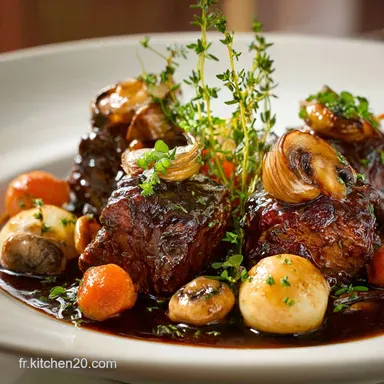 Boeuf Bourguignon fondant aux Champignons et Oigno : Recette traditionelle de Chef Fiche recette