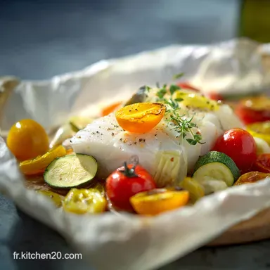 Cabillaud aux l&eacute;gumes du soleil : Recette Papillote Facile et Saine Fiche recette