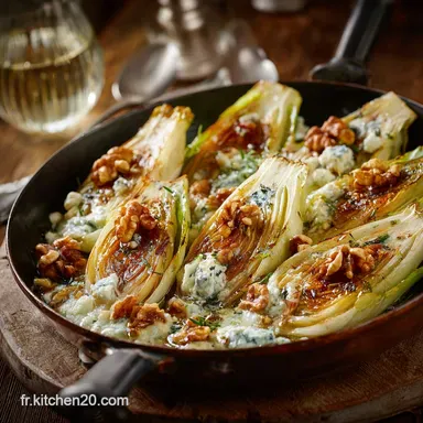 Endives Brais&eacute;es au Miel Roquefort et Noix Recette Facile Chic Fiche recette