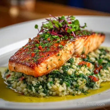 Feuillet&eacute; de saumon et d&eacute;pinards avec risotto aux Plat bistro Fiche recette