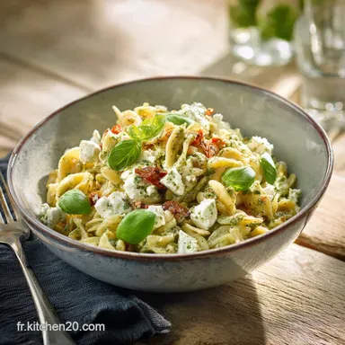 Salade de p&acirc;tes gourmande : Recette onctueuse Feta Basilic Fiche recette