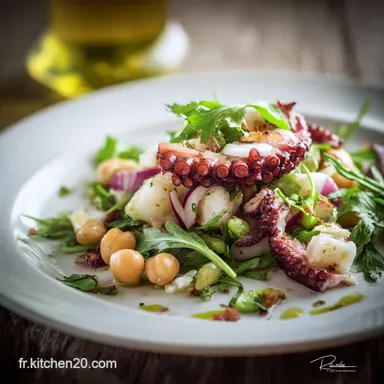 Salade au Poulpe marin et Pois Chiches : La recette facile et tendre. Fiche recette