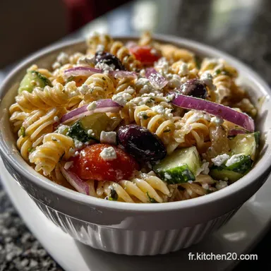 Salade P&acirc;tes Grecque : Recette Facile, Feta Olives Fiche recette