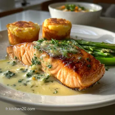 Saumon Sauce Estragon et Flans de L&eacute;gumes : D&icirc;ner &Eacute;l&eacute;gant Fiche recette