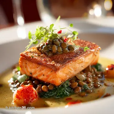 Saumon aux Lentilles vertes Recette Bistrot Chic Croustillante Fiche recette