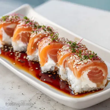 Recette Sushi Saumon Fum&eacute; Cr&egrave;me Acidul&eacute;e (50 Min) Fiche recette