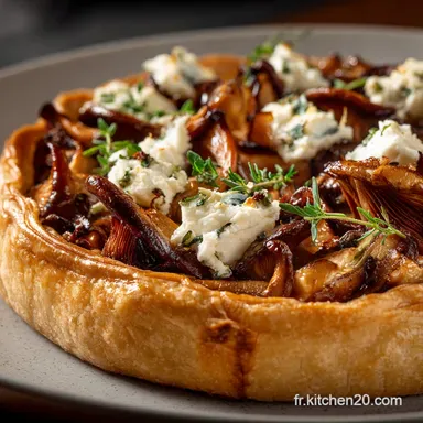 Tarte aux champignons Shiitake Recette rustique au ch&egrave;vre frais et thym Fiche recette
