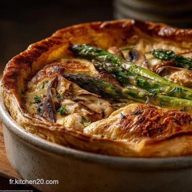 Tourte au Poulet Asperges Poireaux et Champignons Recette de printemps facile Fiche recette
