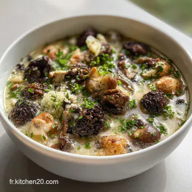 Velout&eacute; de champignons morilles et ail noir : Cr&eacute;meux et profond Fiche recette