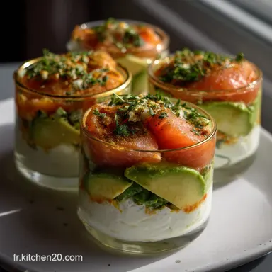 Recette de Verrines Avocat Fromage &Agrave; La Cr&egrave;me Aux Herbes Onctueuses Fiche recette