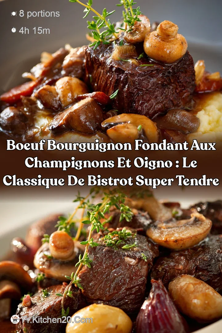 Boeuf Bourguignon fondant aux Champignons et Oigno : Le classique de bistrot super tendre