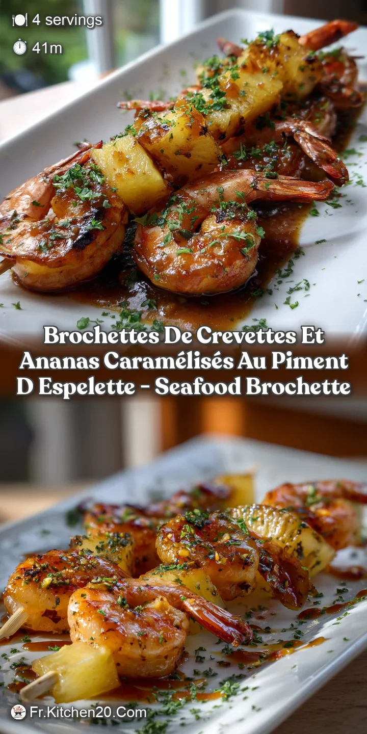 Close-up of grilled shrimp brochette with pineapple chunks. Juicy, caramelized pineapple next to perfectly cooked, pink sh...