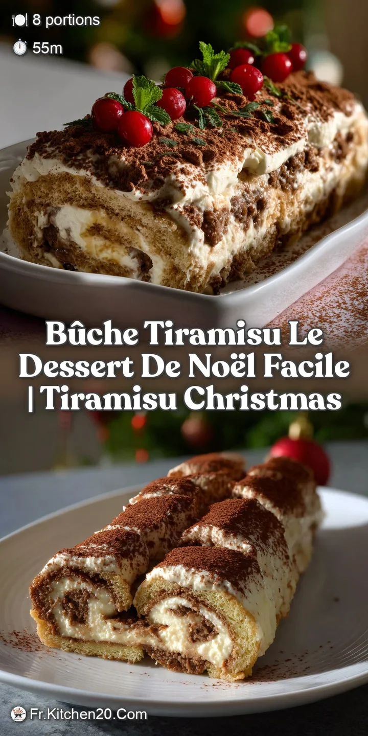 Close-up of a tiramisu log. Velvety cream filling contrasts with the dark, coffee-stained cake. Hints of chocolate and a l...