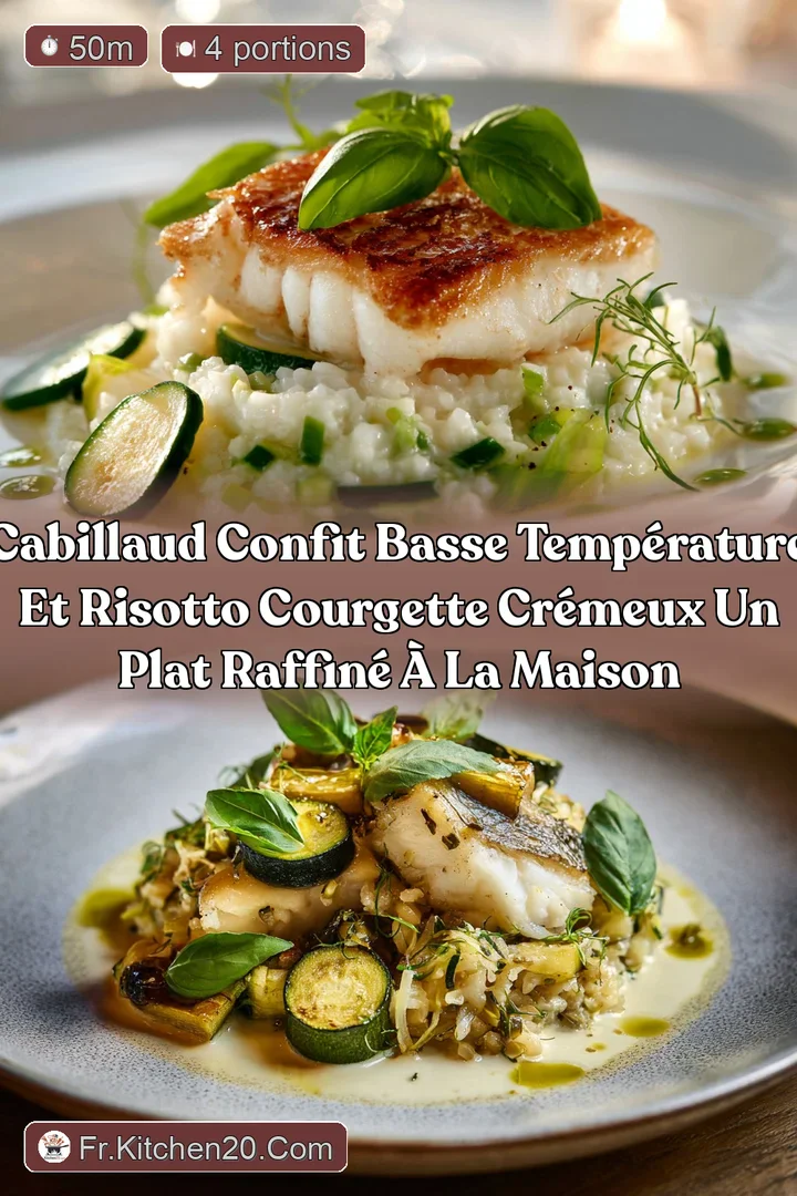 Cabillaud Confit basse temp&eacute;rature et Risotto Courgette Cr&eacute;meux Un plat raffin&eacute; &agrave; la maison