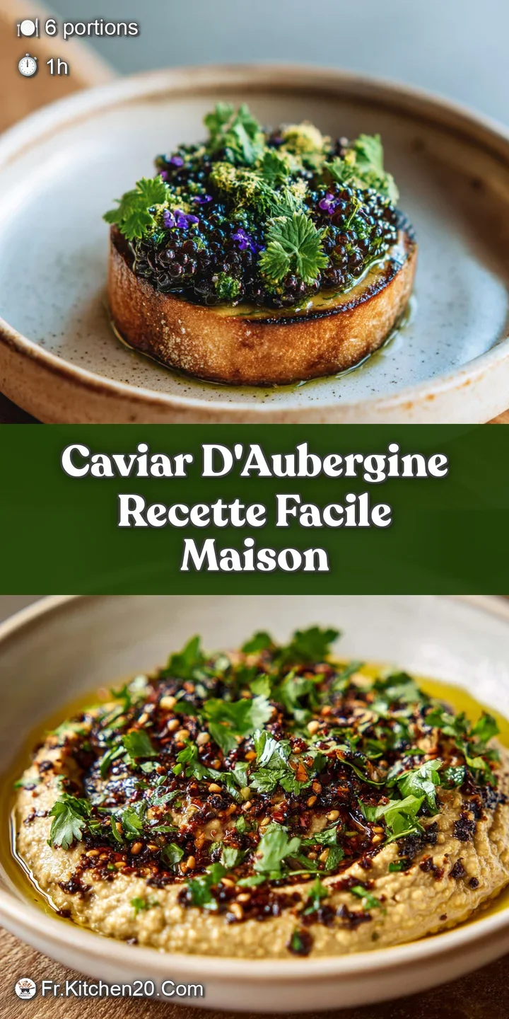 Close-up of smooth, smoky eggplant dip, flecked with green herbs. Rich texture and a tempting, slightly charred surface.