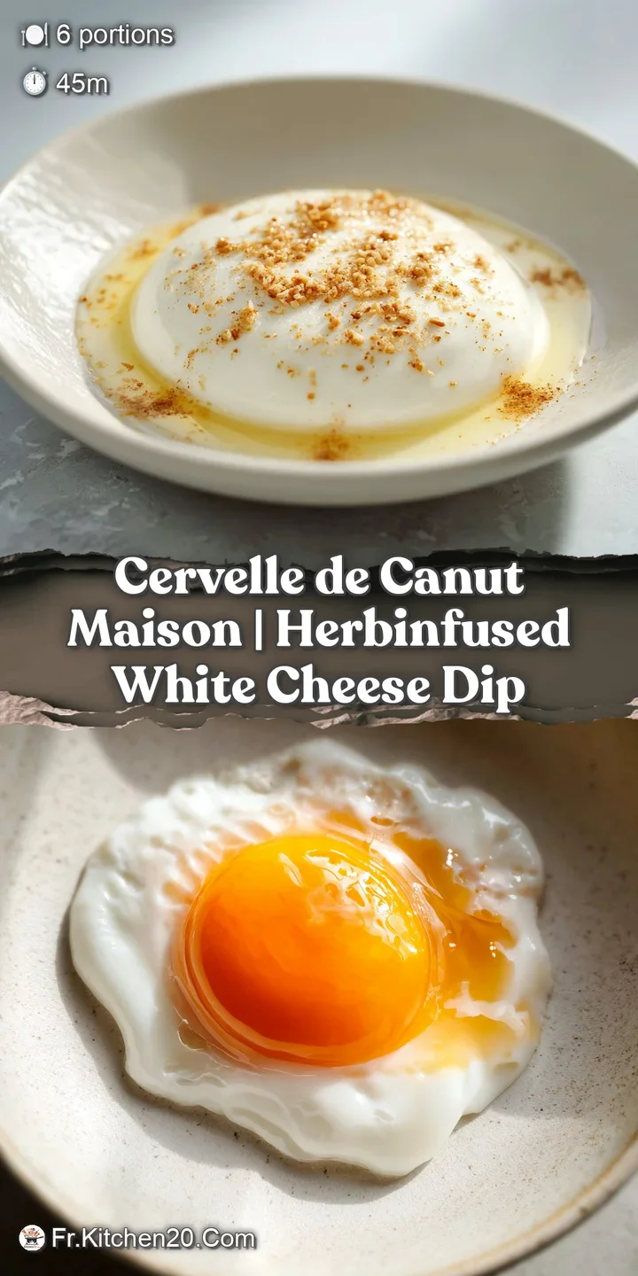 Close-up reveals the airy, whipped texture of Cervelle de Canut, studded with vibrant green herbs and a hint of red pepper.