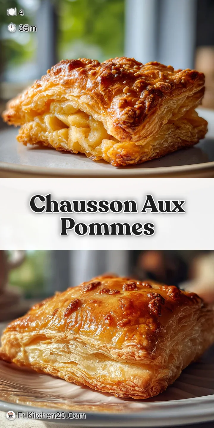 Close-up view of an apple turnover revealing layers of delicate, golden puff pastry and a glimpse of the soft, spiced appl...