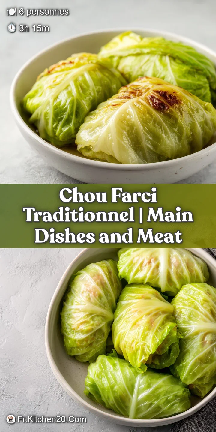 Gros plan sur la texture fondante d'une feuille de chou vert p&acirc;le r&eacute;v&eacute;lant une farce brune juteuse et assaisonn&eacute;e.