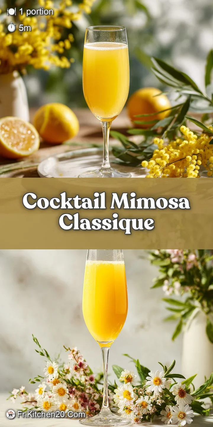 Close-up of a sparkling mimosa cocktail. Tiny bubbles cling to the glass, hinting at the drink's light and citrusy flavor.
