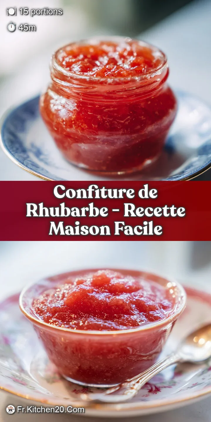 Close-up of chunky, jewel-toned rhubarb preserves, glistening with sugar crystals and a hint of tartness.