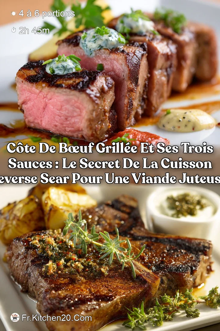 C&ocirc;te de B&oelig;uf grill&eacute;e et ses trois sauces : Le secret de la cuisson reverse sear pour une viande juteuse.