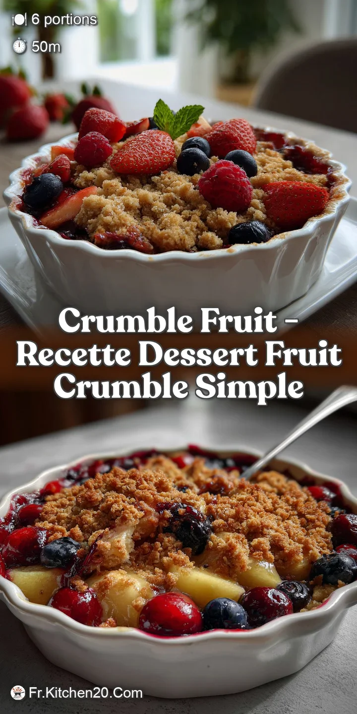 Close-up of a fruit crumble with a spoon. The juicy, glistening fruit filling is perfectly complemented by the crunchy, go...