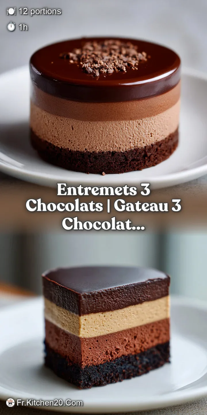 Gros plan sur des couches cr&eacute;meuses de chocolat noir, au lait et blanc, avec une texture fondante et velout&eacute;e.