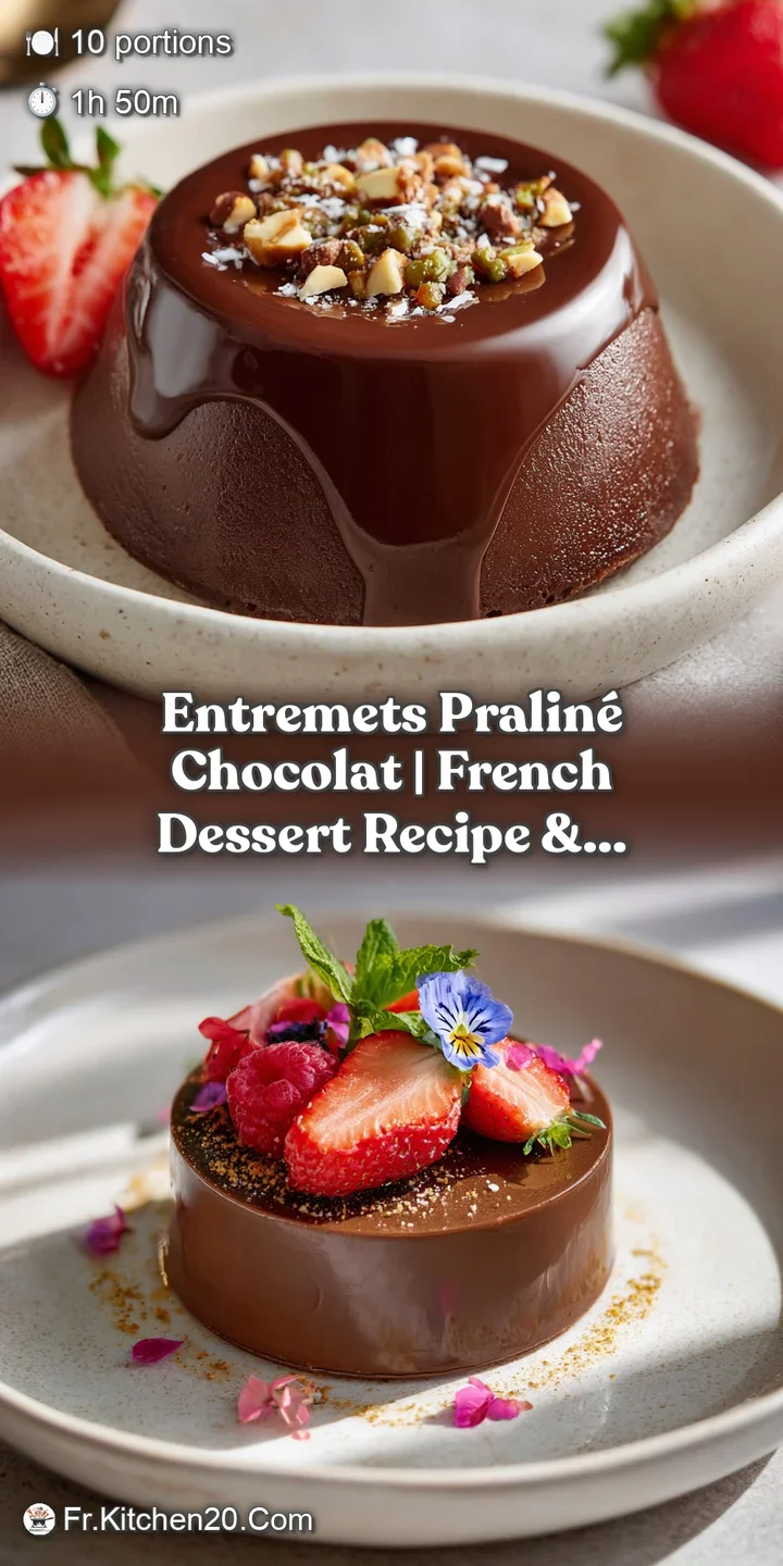 Close-up of a velvety hazelnut praline mousse, revealing layers of moist chocolate cake and crunchy praline crunch