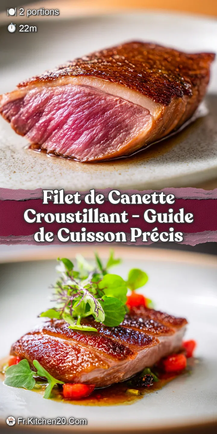 Close-up: Crispy, deeply browned duck skin contrasting with the tender, juicy interior. A hint of aromatic herbs complete ...