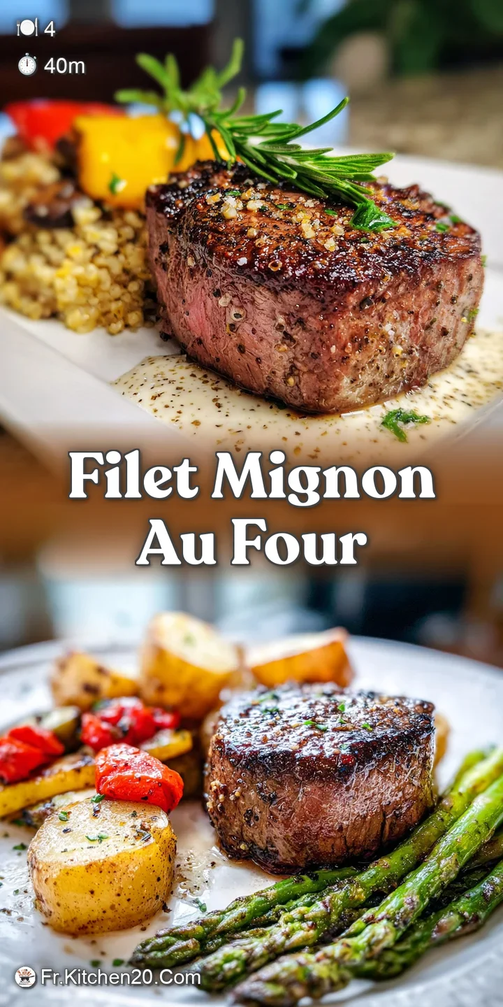 Close-up of sliced filet mignon, revealing a juicy, pink center. Flecks of herbs and pepper enhance the savory, mouthwater...