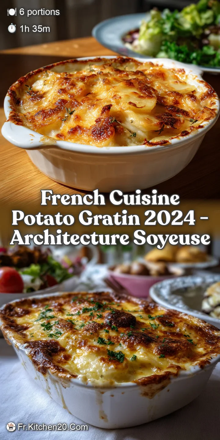 Close-up of a bubbling, creamy potato gratin; the tender, soft potato slices with a rich, golden-brown crust.