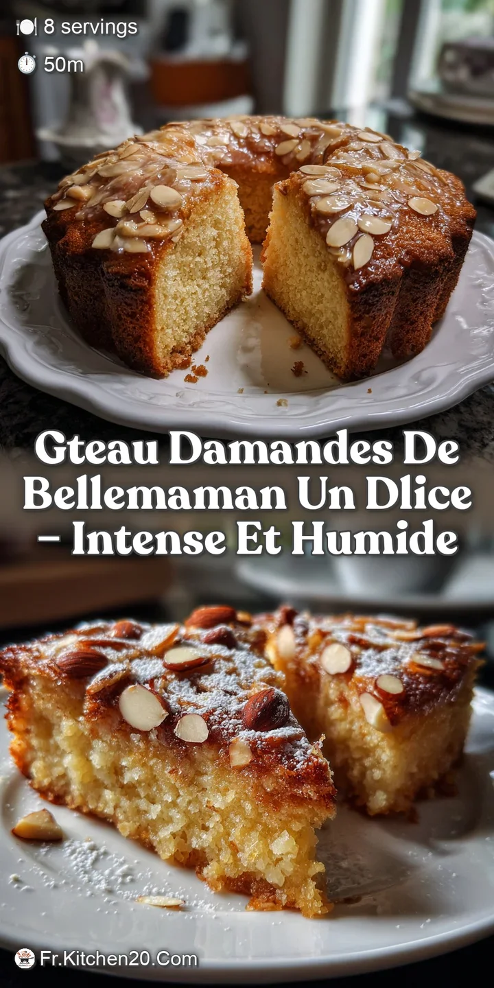 Close-up of a tender almond cake slice, revealing a soft, creamy interior. The edges show a perfect, caramelized crust; de...