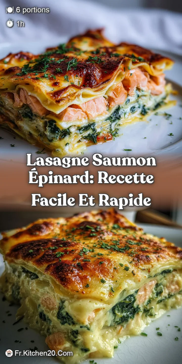 Close-up of salmon lasagna: delicate pink salmon, bright green spinach, and bubbly, golden-brown b&eacute;chamel sauce. Irresisti...