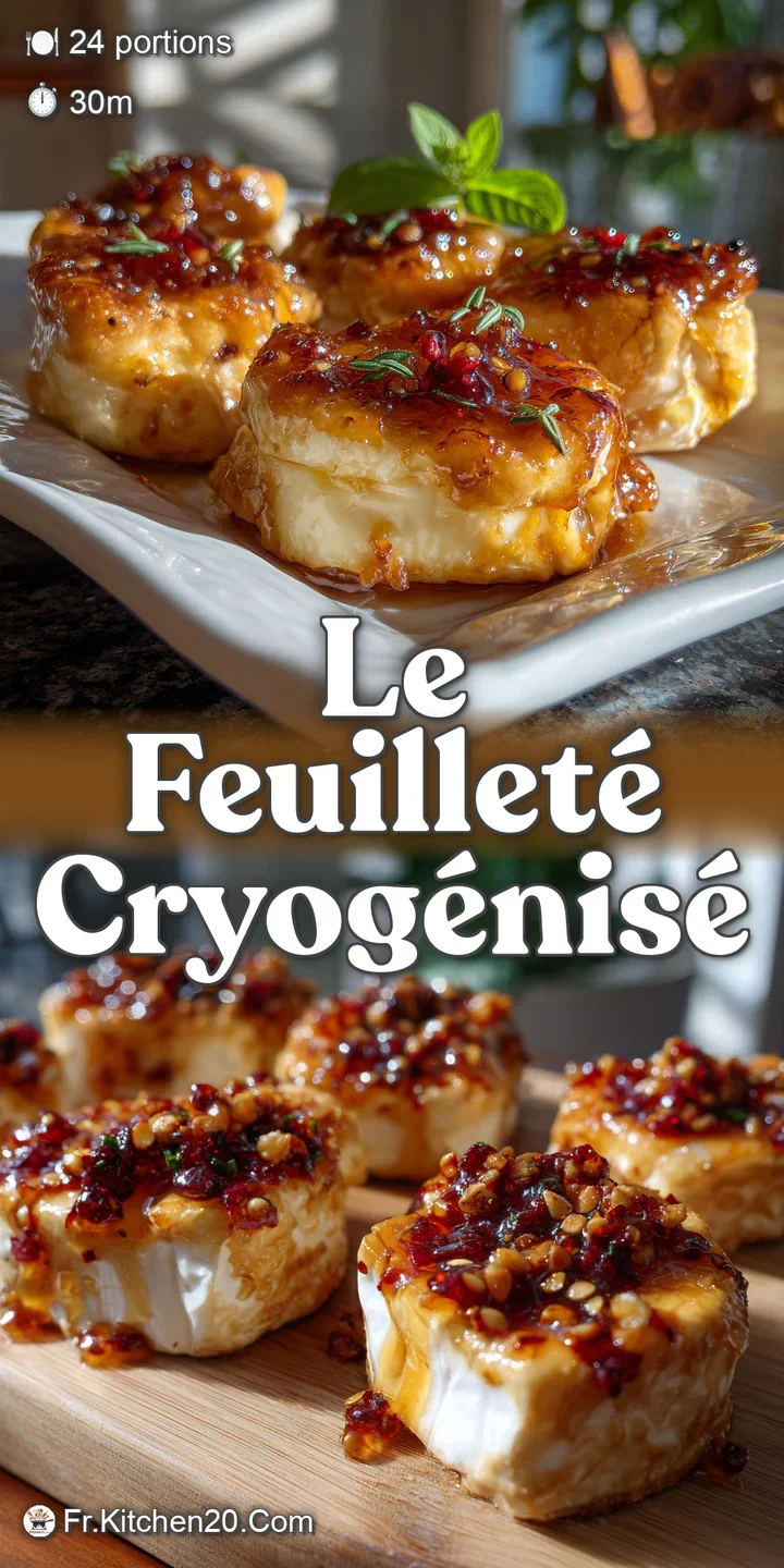 Close-up of bubbling, creamy cheese oozing from a perfectly baked, golden-brown puff pastry. A tempting, warm visual exper...