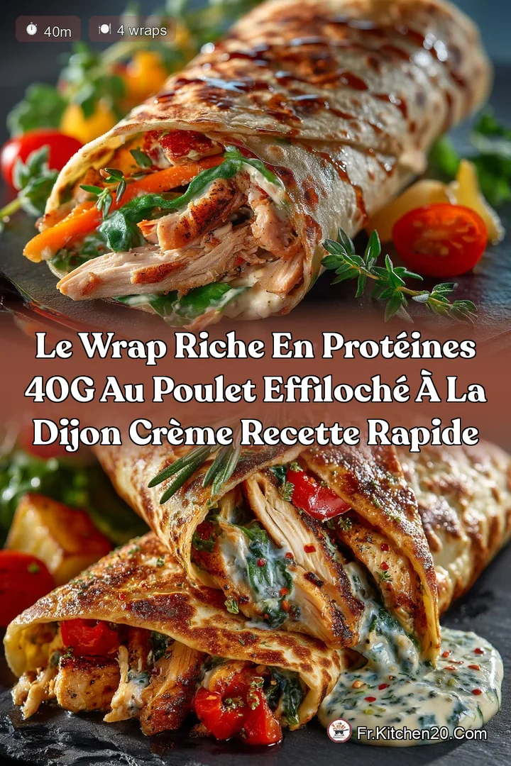 Le Wrap riche en prot&eacute;ines 40g au poulet effiloch&eacute; &agrave; la Dijon Cr&egrave;me Recette Rapide