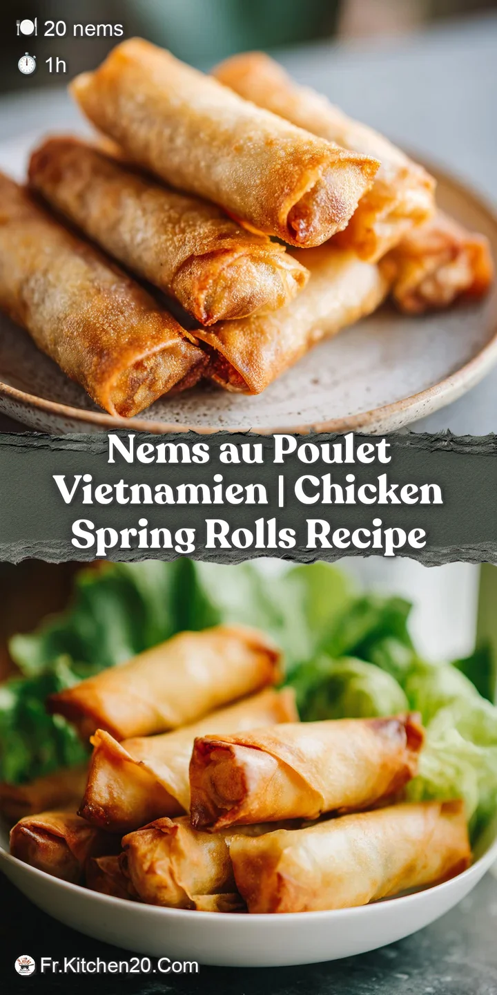 Close-up of a freshly fried nem, showcasing the flaky, golden crust and tempting glimpse of the savory chicken filling wit...