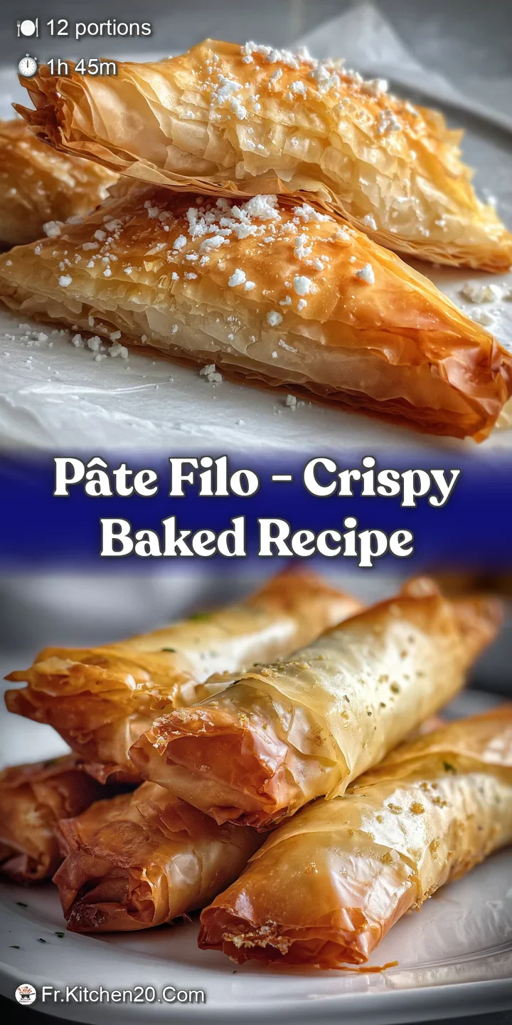 Close-up reveals the intricate, shattering layers of a baked filo creation, its golden hue intensified by a light dusting ...