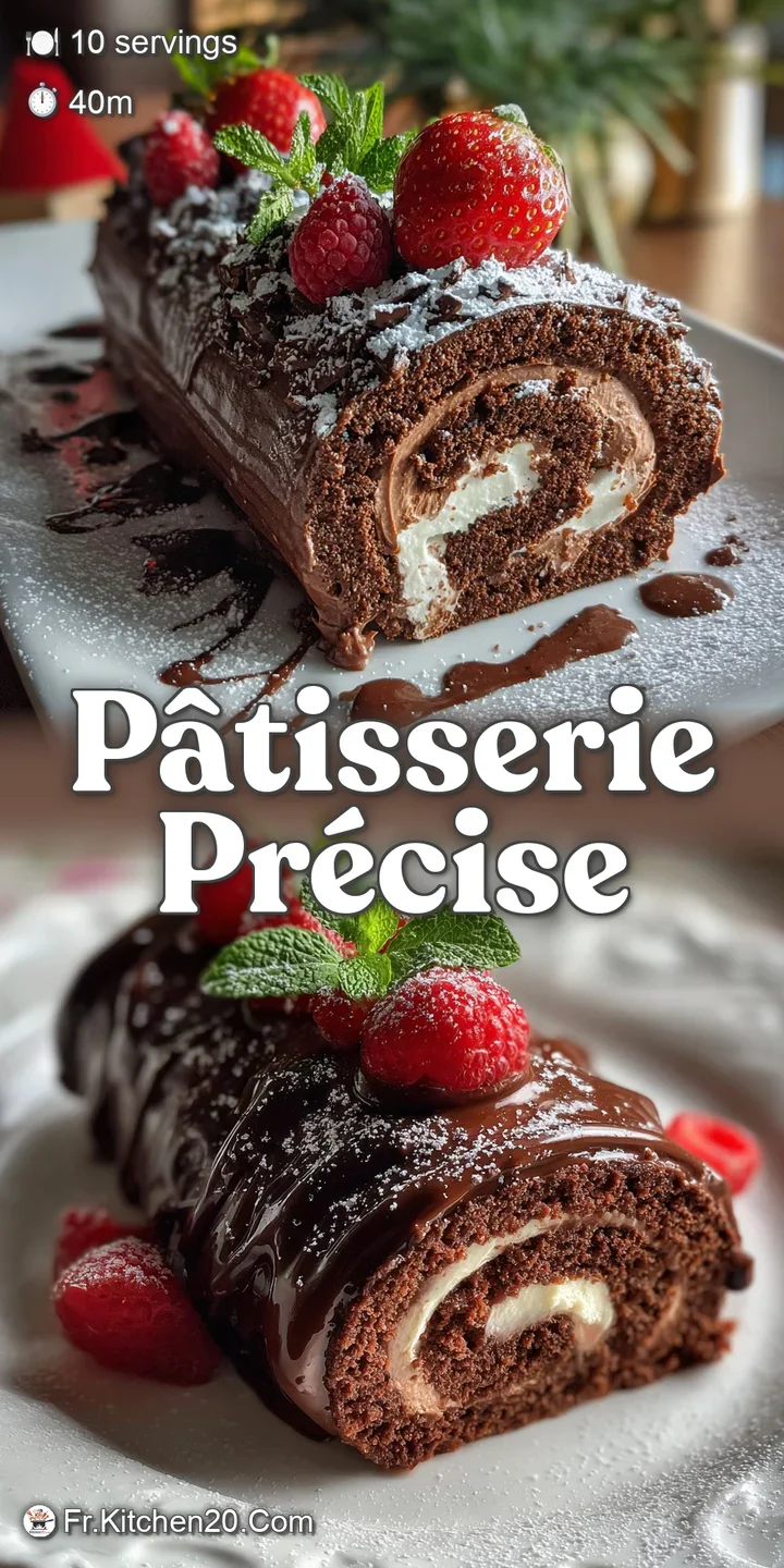 Close-up view of chocolate log cake reveals a swirl of decadent frosting and delicate cocoa powder dusting; a truly tempti...