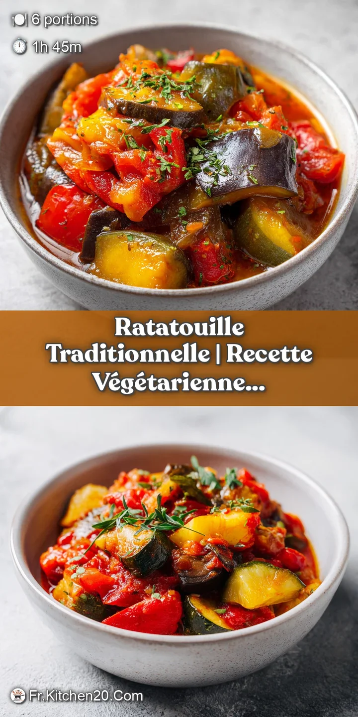 Close-up of tender, layered ratatouille with bright red tomatoes and deep purple eggplant skins.