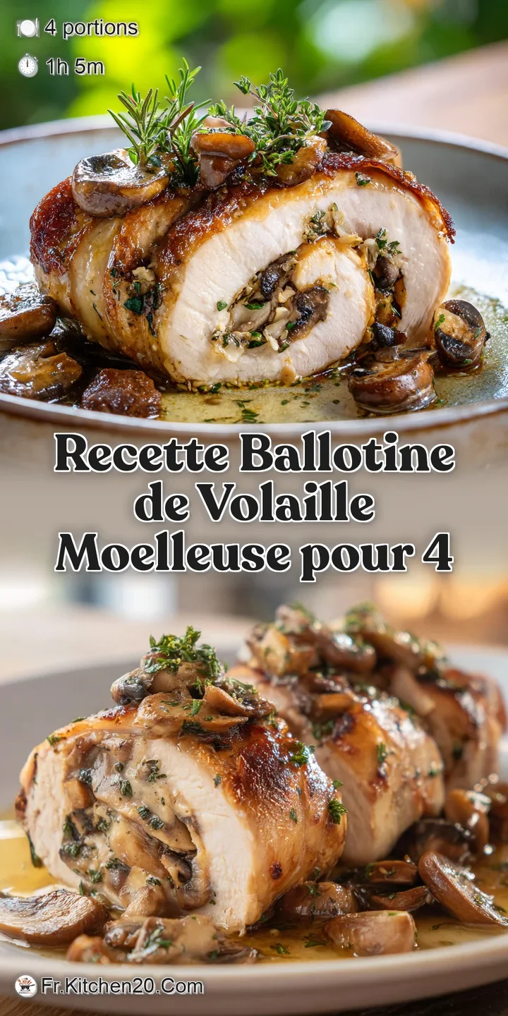 Close-up of ballotine slices reveal juicy chicken and herb filling. Glistening sauce promises rich flavor. Warm, inviting ...