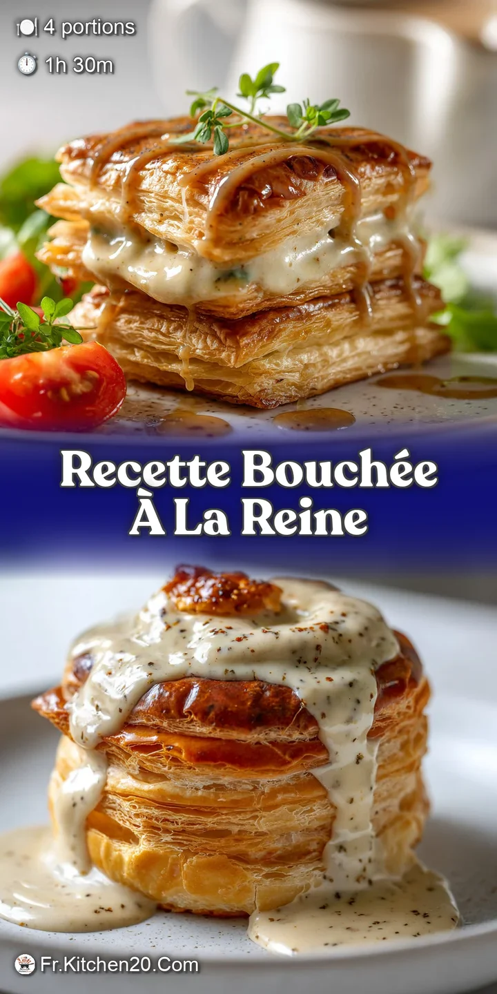 Close-up of a delicate bouch&eacute;e &agrave; la reine, showcasing the golden-brown pastry and creamy filling with hints of mushrooms a...