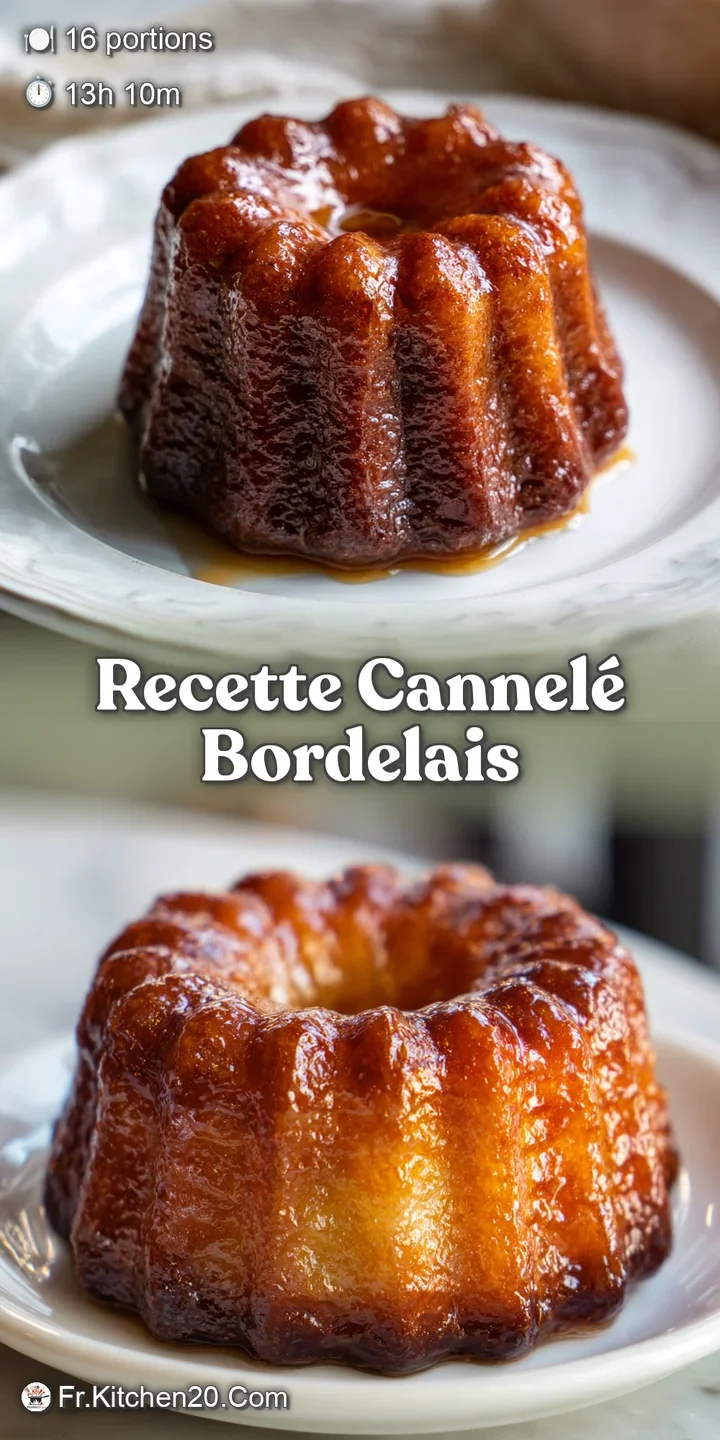 Close-up view of a cannel&eacute;, showcasing its deeply caramelized, almost burnt edges and the soft, creamy custard within its ...