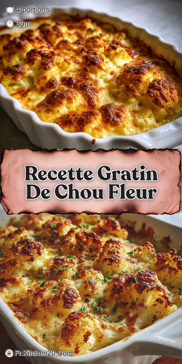 Close-up of bubbly, cheesy cauliflower gratin. Browned and blistered surface with visible steam. A warm, comforting, chees...